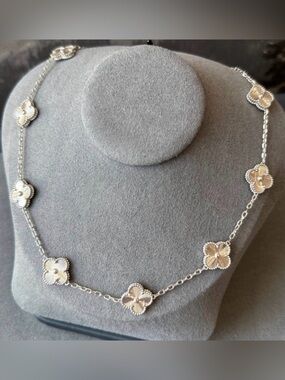 Silver Clover Alhambra Inspired 10 Motif Necklace